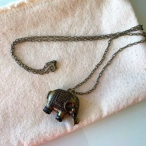 Gold Tarnish Style Elephant Long Necklace